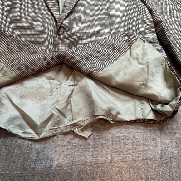 Ermenegildo Zegna Silk Wool Blazer Suit Jacket Tan Black Houndstooth 46R Flaws - Picture 10 of 16